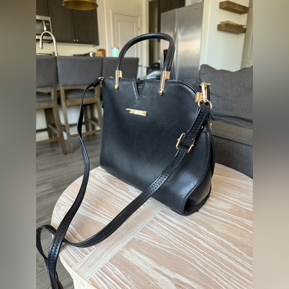 Small Shop|Elegant Black Handbag,Classic Vegan leather,gold hardware,long strap• - Picture 4 of 12